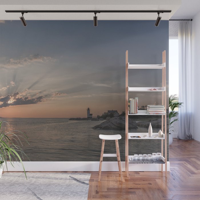 Sunbeams at Annisquam lighthouse Wall Mural