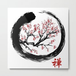 Japanese Calligraphy Zen Buddhist Enso Circle Shirt -  Mindfulness Art for Meditation Metal Print