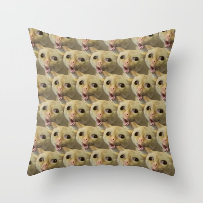 Coughing Cat Meme Pattern Throw Pillow