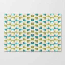 Retro Modernist Geometric Tri-Triangle Pattern 737 Blue Olive Green and Beige Canvas Print