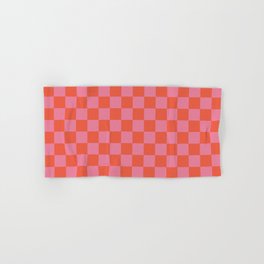 Checkerboard Mini Check Pattern in Hot Pink and Red Orange Hand & Bath Towel