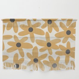 Daisy Time Retro Floral Pattern in Muted Mustard Gold, Charcoal Grey, and Cream Wall Hanging