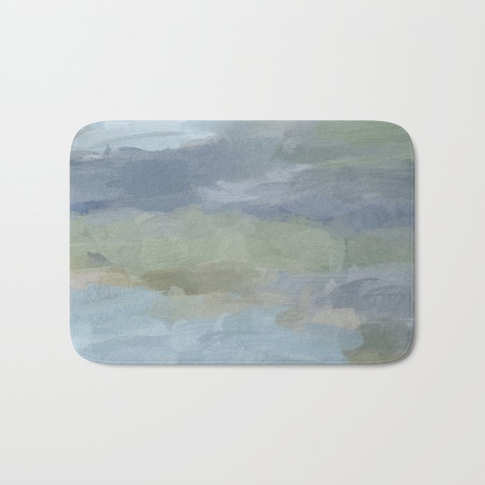 Summer at the Lake II - Sky Gray Blue Sage Green Abstract Wall Art, Painting Nature Print Portrait Bath Mat