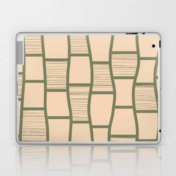 Abstract Funky Squares Pattern in Green and Peach Laptop & iPad Skin