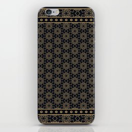 Black and gold abstract graphic pattern. Geometric ornament with frame, border. Line art, lace, embroidery background. Bandanna, shawl, scarf, tablecloth design iPhone Skin