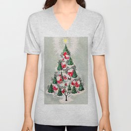 Vintage Christmas Tree Village V Neck T Shirt
