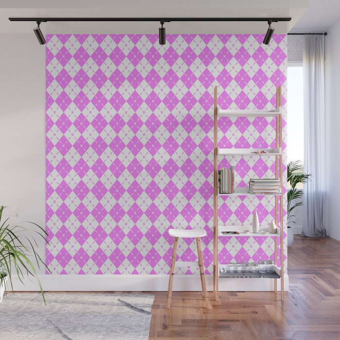 Light Magenta Pink Argyle Diamond Pattern Wall Mural