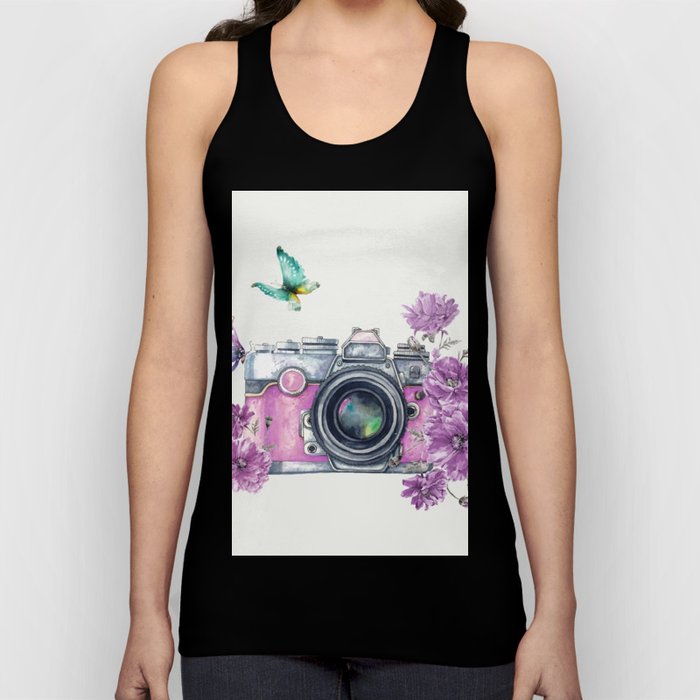 Camera with Summer Flowers 2 Tank Top