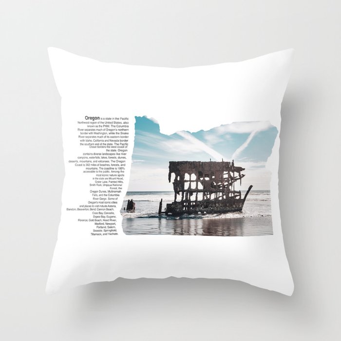 Oregon Minimalist Map | Shipwreck on the Beach Throw Pillow