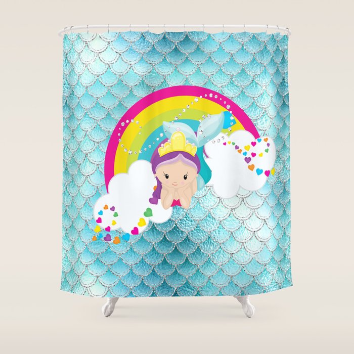 Cute Mermaid Girl Purple Hair Shower Curtain By Debramiller Society6