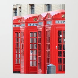 Great Britain Photography - Phone Booths Lined Up Beside Each Other Poster