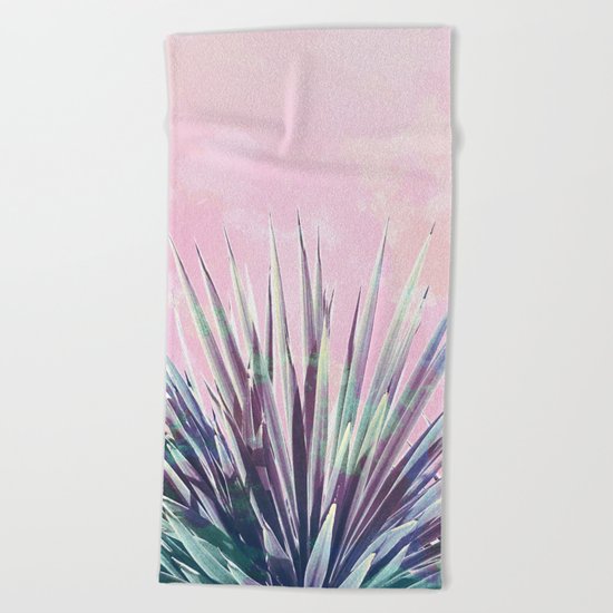 Vintage Yucca Palm - Pink Beach Towel