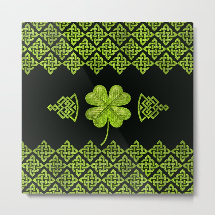 Irish Shamrock Four-leaf clover with celtic decor Metal Print
