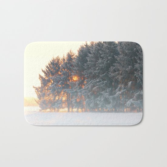 Sunrise in winter cloud forest Bath Mat