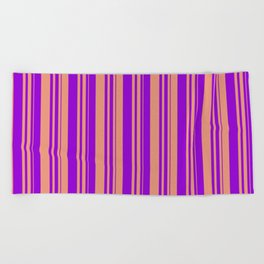 [ Thumbnail: Dark Salmon and Dark Violet Colored Lined/Striped Pattern Beach Towel ]