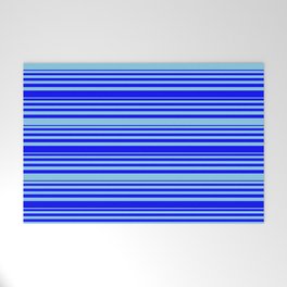 [ Thumbnail: Blue and Sky Blue Colored Pattern of Stripes Welcome Mat ]