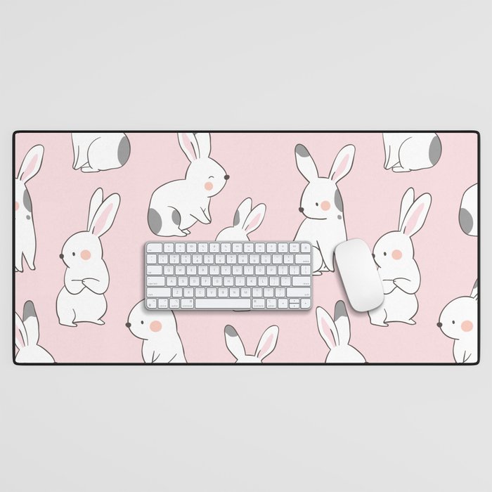 Cute Bunny Rabbits - Pink Desk Mat