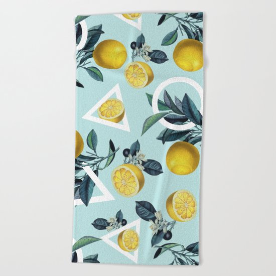 Geometric and Lemon pattern III Beach Towel
