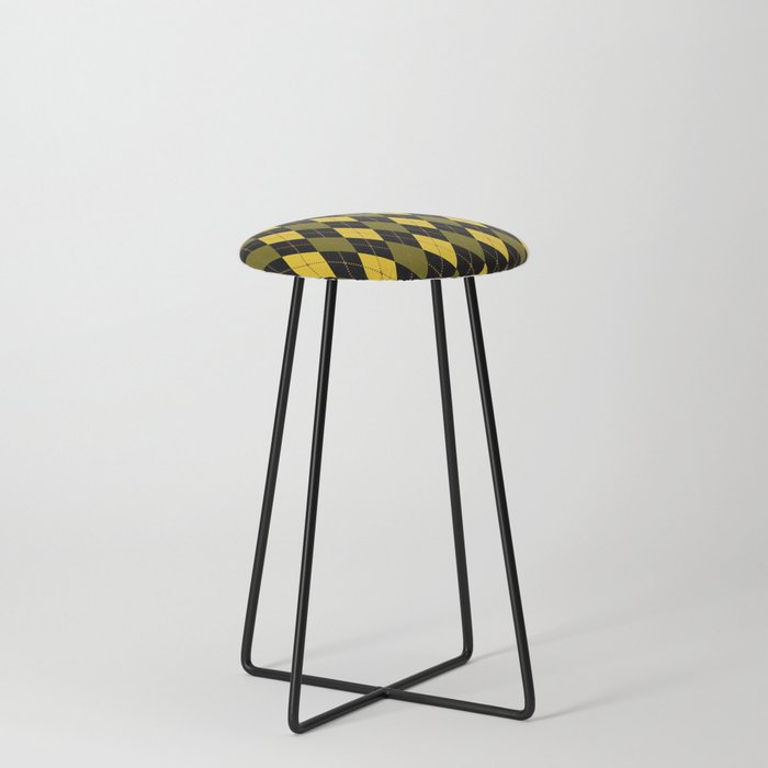 Unique Olive Green Black Diamond Argyle Pattern Counter Stool