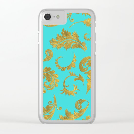 Queenlike on aqua - Gold glitter ornaments on aqua backround- pattern Clear iPhone Case