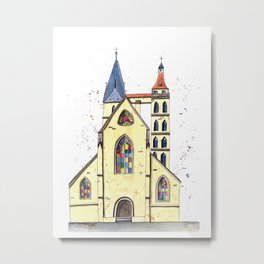 Gothic Church in Germany whimsical watercolor painting Metal Print | Baden Wuerttemberg, Church, Whimsical, Germany, Building, Citychurch, Loose, 13Thcentury, Southerngermany, Painting 
