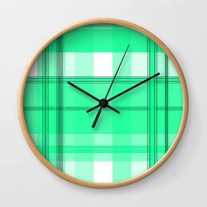 Shades of Light Green and Gray Plaid Wall Clock