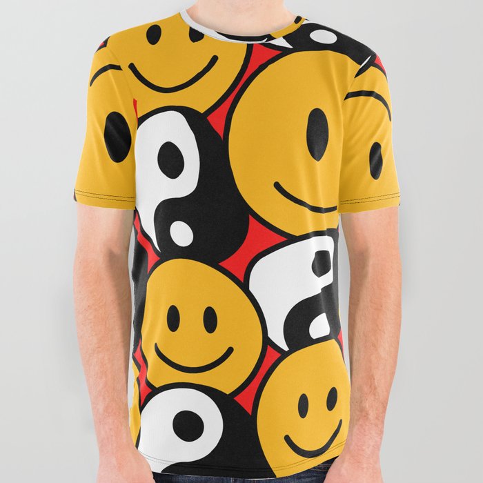 Yin Yang Smiley Emoticon 90s All Over Graphic Tee