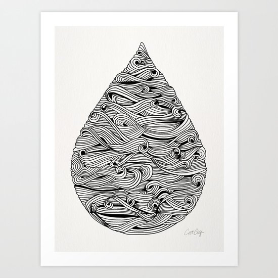 Water Drop – Black Ink Art Print