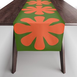Scandi Floral Grid Retro Pattern Green Ochre Orange Cream Table Runner
