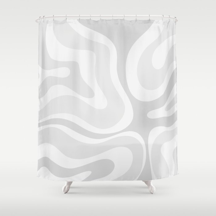 Modern Retro Liquid Swirl Abstract in Pale Grey Shower Curtain