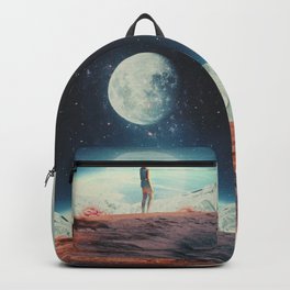 Somewhere between Sometime & Eternity Backpack | Digital, Scifi, Earth, Surreal, Stars, Fantasy, Collage, Woman, Dream, Moon 