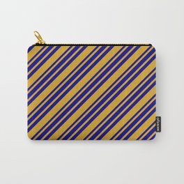 [ Thumbnail: Goldenrod and Dark Blue Colored Lined Pattern Carry-All Pouch ]