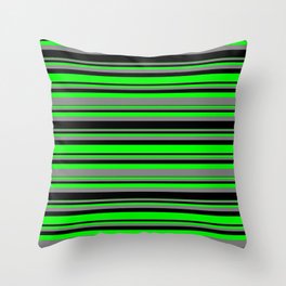 [ Thumbnail: Lime, Gray, and Black Colored Striped/Lined Pattern Throw Pillow ]