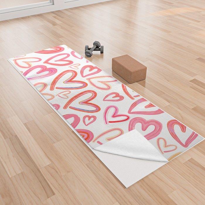 Preppy Room Decor - Lots of Love Hearts Collage on White Yoga Towel