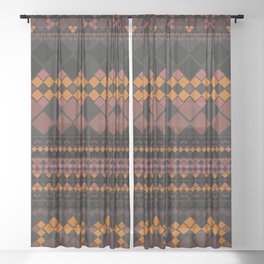 Geometric Bohemian Pattern - Dark Orange Sheer Curtain