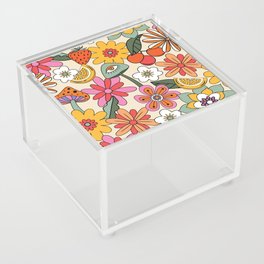 Retro Flowers Mushroom and Citrus Summer Pattern Acrylic Box
