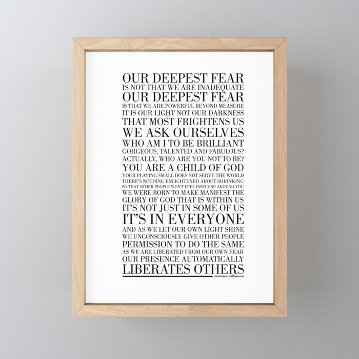Our Deepest Fear by Marianne Williamson Framed Mini Art Print