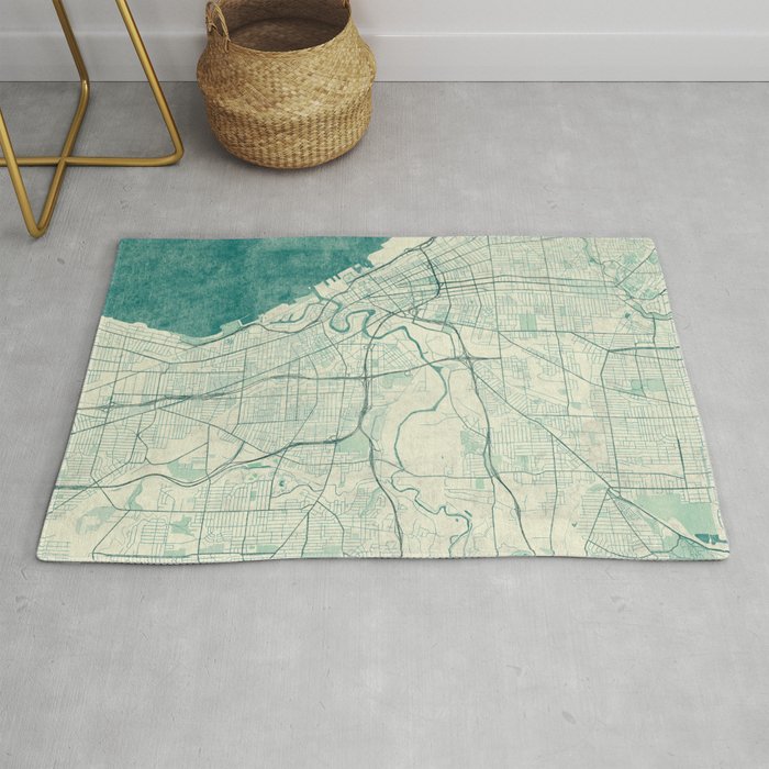 Cleveland Map Blue Vintage Rug By Hubertroguski Society6 Cleveland Map Blue Vintage Rug