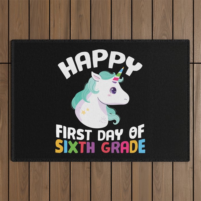 Happy First Day Of Sixth Grade Unicorn Outdoor Rug