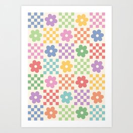 Colorful Flowers Double Checker Art Print