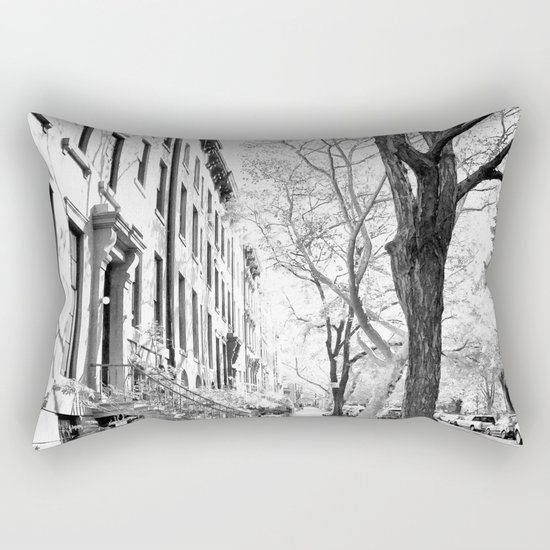 Cobble Hill Brooklyn Winter Black and White Brownstone Rectangular Pillow