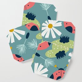 Spring seamless pattern with ladybug and flower Coaster