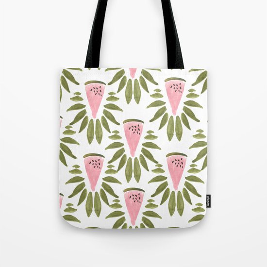 Watermelon and Leaves Tote Bag