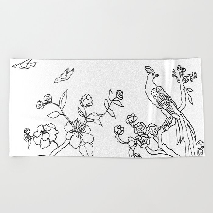 Color Your Own Chinoiserie Panels 3-4 Contour Lines - Casart Scenoiserie Collection Beach Towel