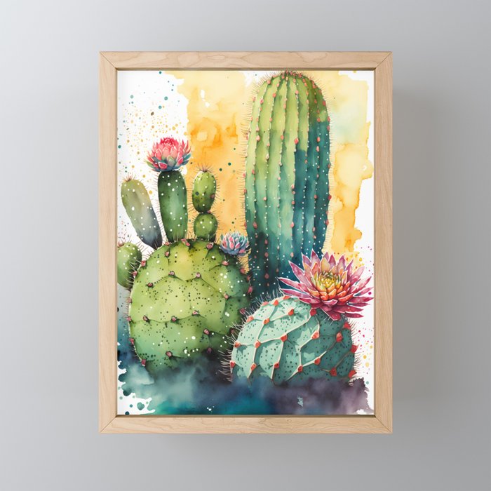 Cactus Watercolor Framed Mini Art Print
