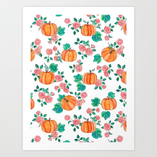 Pumpkins and Roses Art Print
