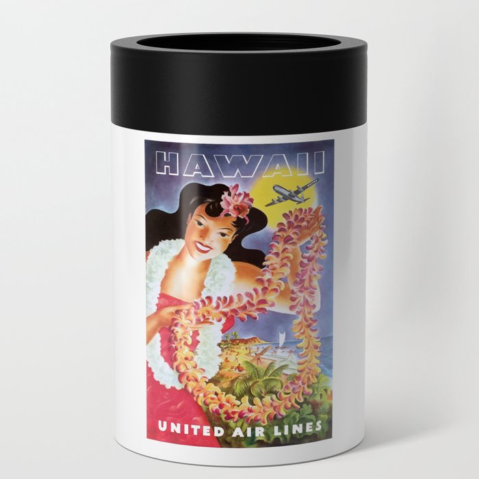 1955 HAWAII Airline Travel Poster Can Cooler