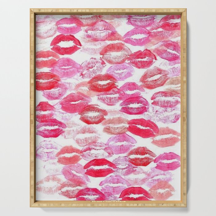 Pink and Red Aesthetic Lipstick Kisses Serving Tray