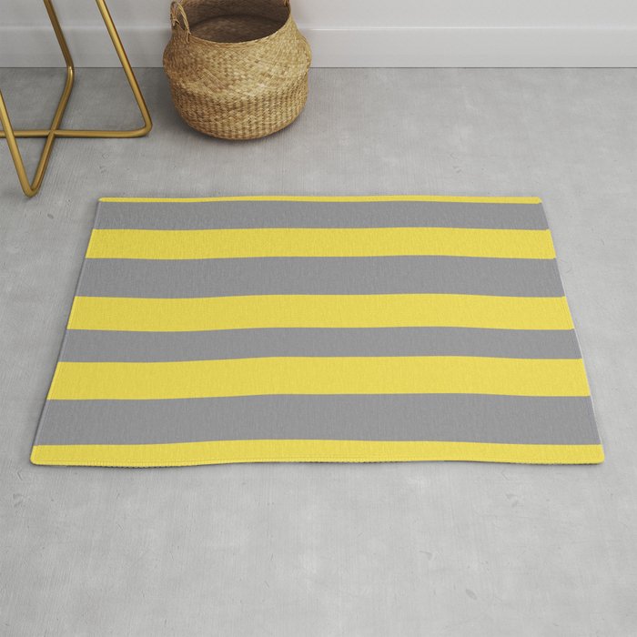 Hand Drawn Fat Horizontal Line Pattern Pantone 2021 Color Of The Year Illuminating and Ultimate Gray  Rug