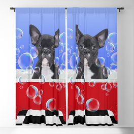 French Bulldog - Red Bathtub - Soap Bubbles Blackout Curtain